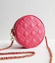 New Look Bright Pink Leather-Look Quilted Circle Cross Body Bag